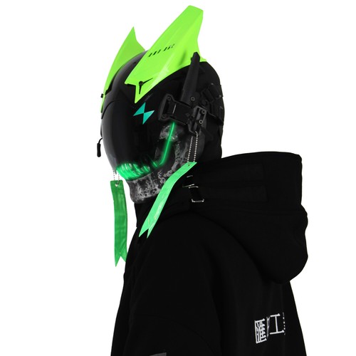 Futuristische Cybermaske mit LED-Leuchten für Cosplay und Techwear Mode - Bild 74 von 80