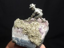 Fantasy Pewter Mining Scene on Amethyst Crystal, Made in USA (2.6 oz) C5