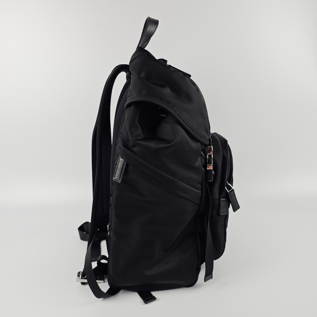 Prada Re Nylon and Saffiano Leather Backpack Black 2VZ135