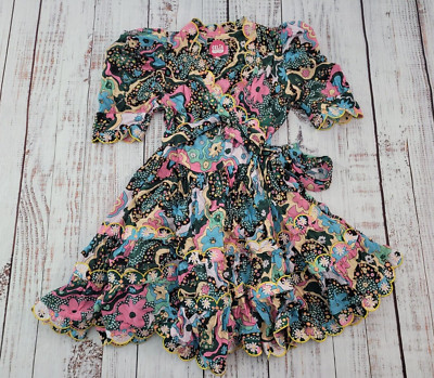 Celia B Funky Floral Puff Sleeve Wrap Dress XS Southern Prep Kawaii Harajuku