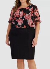 Connected Women's Black Mixed-Media Chiffon-Blouson Crepe Dress Plus Size 20W