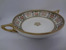 VINTAGE NIPPON TWO HANDLED FOOTED HAND PAINTED SERVING DISH ROSES RAISED BEAD