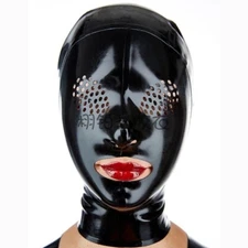 100% Black Latex Gummi Rubber Hood Eyes Mesh Fetish BDSM Rubber Mask Cosplay UK