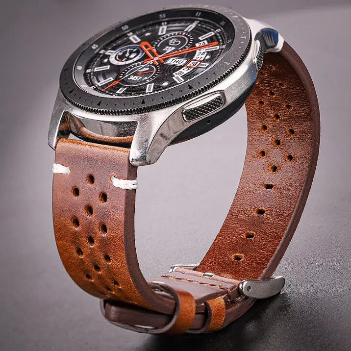 22mm Handmade Genuine Cowhide Leather Vintage Holes Watch Strap