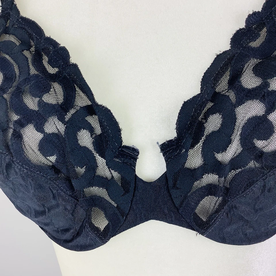 Sujetador Lily Of France Negro Encaje Con Aros Sin Forro Semi Transparente Talla 36 C Ajustable Foto 3 de 4