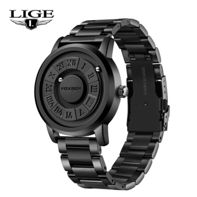 LIGE FOXBOX Men s Quartz Watch Scrolling Bead Magne Wristwatches 3ATM Waterproof