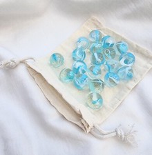 ARCTIC 25 Glass Marbles, 16mm Clear with Blue & White Swirls, With Cotton Pouch