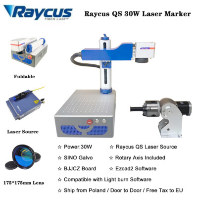 30W Raycus QS Fiber Laser Marking Machine For Jewelry Gold Silver Metal & Rotary