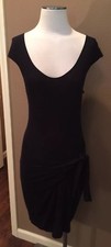 Max Studio M Black Quiet Luxury Jersey Dress W Scoop Neck & Tie Hip