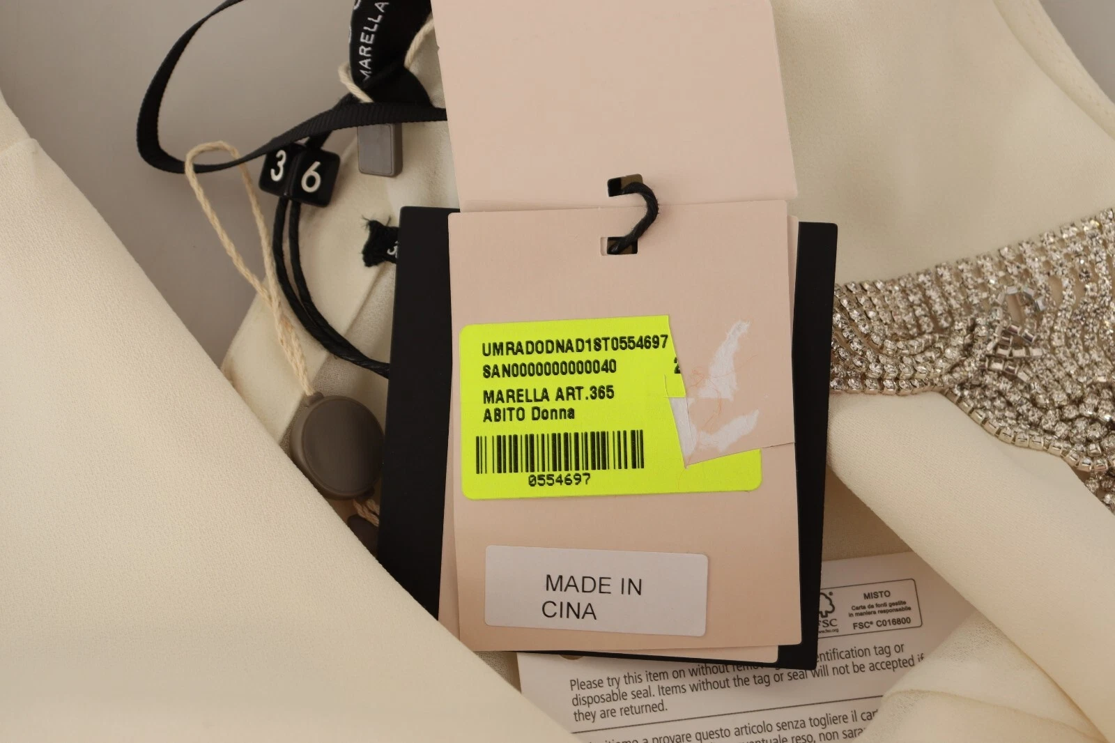 OFF WHITE Abito MARELLA Bianco Abbellito Collo a V A line Midi IT44 US10 L Prezzo di acquisto $300