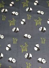 100 Cotton Panda Bears Bamboo On Blue Fabric FQ Fat Quarter