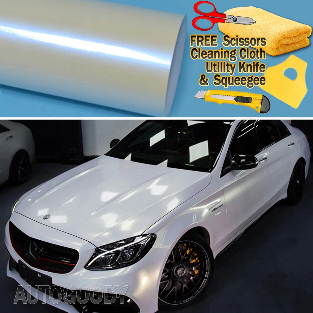 96 x 60 Gloss Pearl White to Blue Vinyl Film Wrap Air Bubble Free 8ft x  5ft