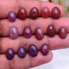 14 Pcs Natural Ruby 10.96mm-12.86mm Oval Cabochon Untreated Red Loose Gemstones