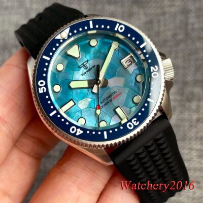 20ATM Tandorio Mens Watch Blue Black Dial Luminous 37mm Watch 20ATM Waterproof