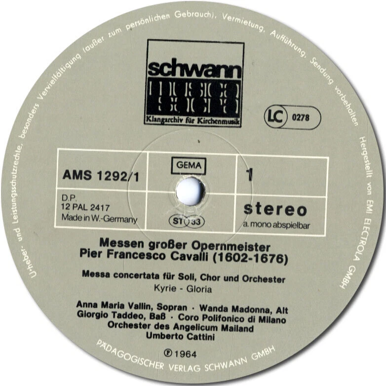 4LP CAVALLI WEBER DONIZETTI PUCCINI Masses CATTINI EHRET BADER Berlin RSO ALBERT - Image 3 of 3