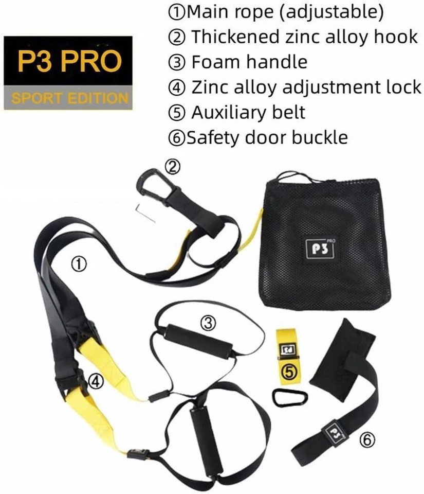 P3 PRO Suspension Straps System Workout Resistance Trainer Home Gym