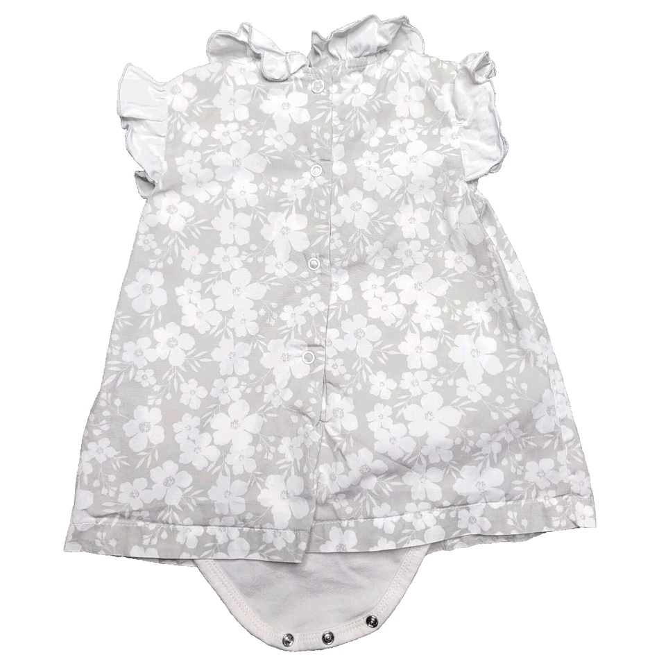 Vestido My First Chicco Gris Floral Volantes 68/9 Meses Top 66/44 Broches a presión en la parte inferior Foto 2 de 4