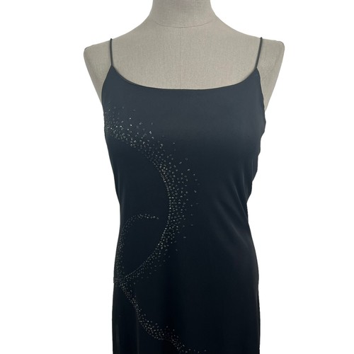 90s Whimsigoth Dress Black Mesh Glitter Appliqué Asymmetrical Fairy Grunge Sz Sm - Picture 3 of 5