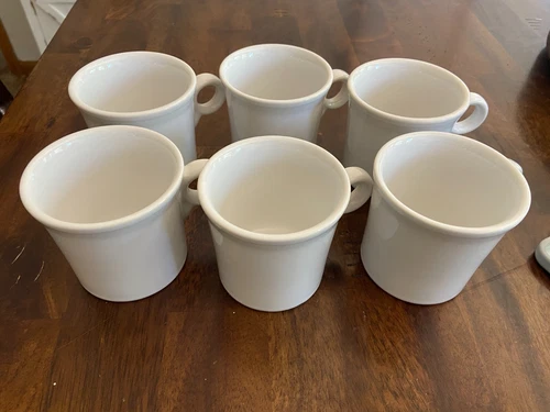 FiestaWare WHITE Coffee Mugs Ring Handle Homer Laughlin HLC USA Cups Set Of 6