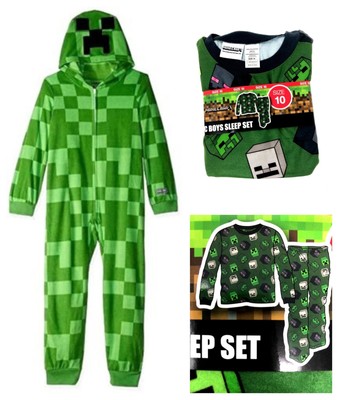 Minecraft 2 PC Pajama OR Creeper Hooded Costume Sleeper Boys Sizes Christmas NEW | eBay