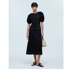 Madewell The Jinni Dress Puff Sleeve Black Sz 4 NWT