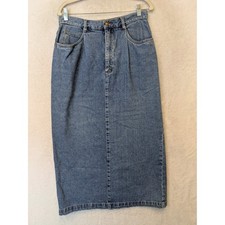 Eddie Bauer Denim Midi Skirt Women's 8 Blue High Waisted Vintage 90s Pockets