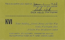 QSL 1978 : Radio KVI, Seattle, Washington, USA