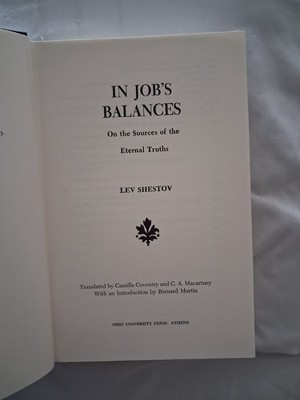 In Job's Balances Lev Shestov 1975 Ohio University Press Hardcover Philosophy