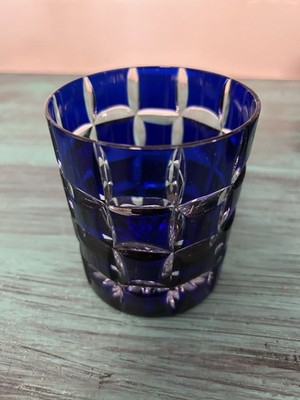 Ajka Crystal Cobalt Blue  Ribbon  Pattern Whiskey Glass