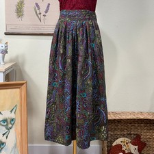 Vintage 80s 90s Green Purple Paisley Maxi Skirt Hippie Fairy Grunge Whimsigoth M