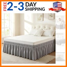 Wrap Around Bed Skirt, Queen Size, 16 Inch Drop, Elastic Fit, Wrinkle Resista...