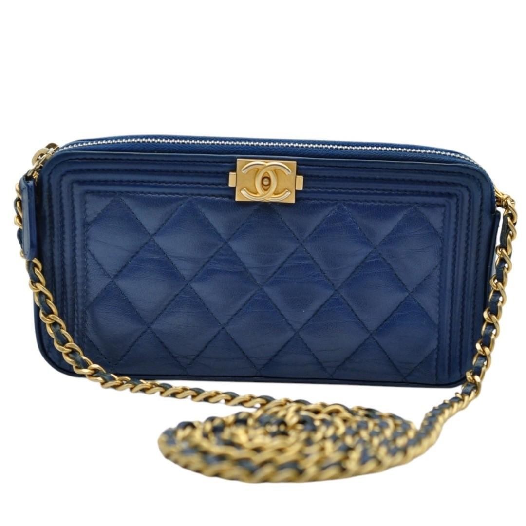 CHANEL Excellent Condition Chain Wallet Lambskin Blue