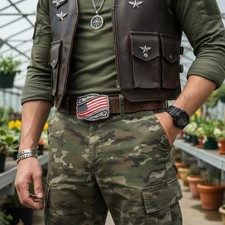 Men Women Silver Metal Buckle Western Fashion USA Flag United States Of America