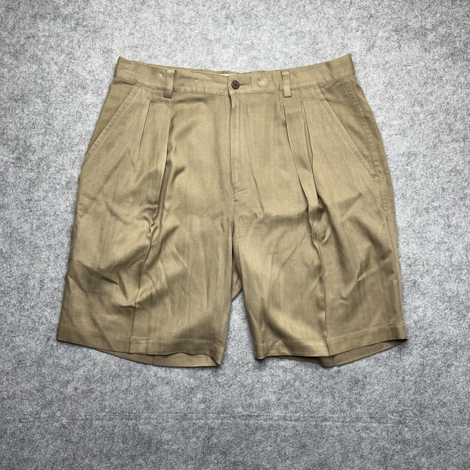 Tommy Bahama Shorts Men 35 Khaki, Relaxed 100% Silk Pleated