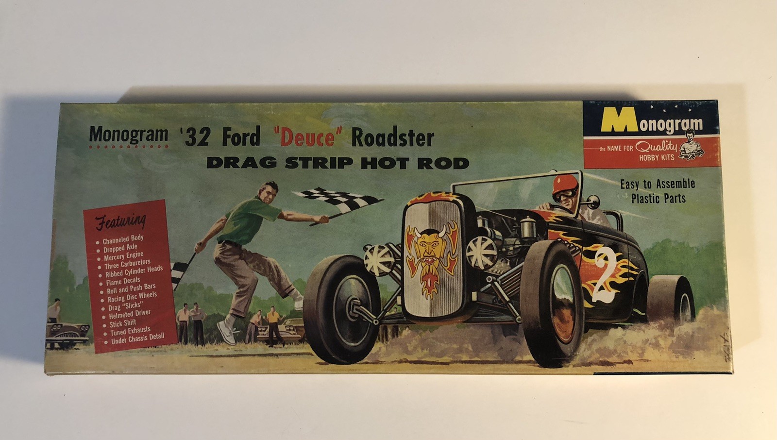 Vintage Monogram ‘32 Ford “Deuce” Roadster Drag Strip Hot Hod Kit  1/24 Unbuilt