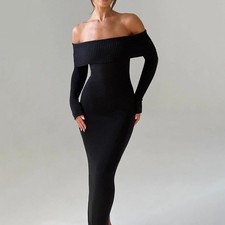Autumn 2026 New Long Dress Ladies Style Sexy Slim Knitted One Shoulder Dress