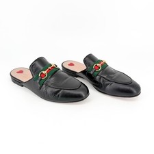 Gucci Princetown Black Leather Web Stripe Horsebit Mules Size 36.5 US 6.5 Women