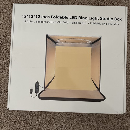 12x12 LED Light Box Photo Studio Foldable USB Ring Light w/ 6 Backdrops