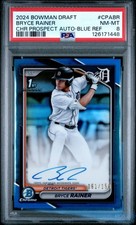 2024 BOWMAN DRAFT CHROME PROSPECT AUTOS BLUE REFRACTOR BRYCE RAINER 61/150 PSA 8