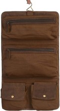 Premium Buffalo Leather Hanging Toiletry Bag Travel Dopp Kit Distressed Tan 