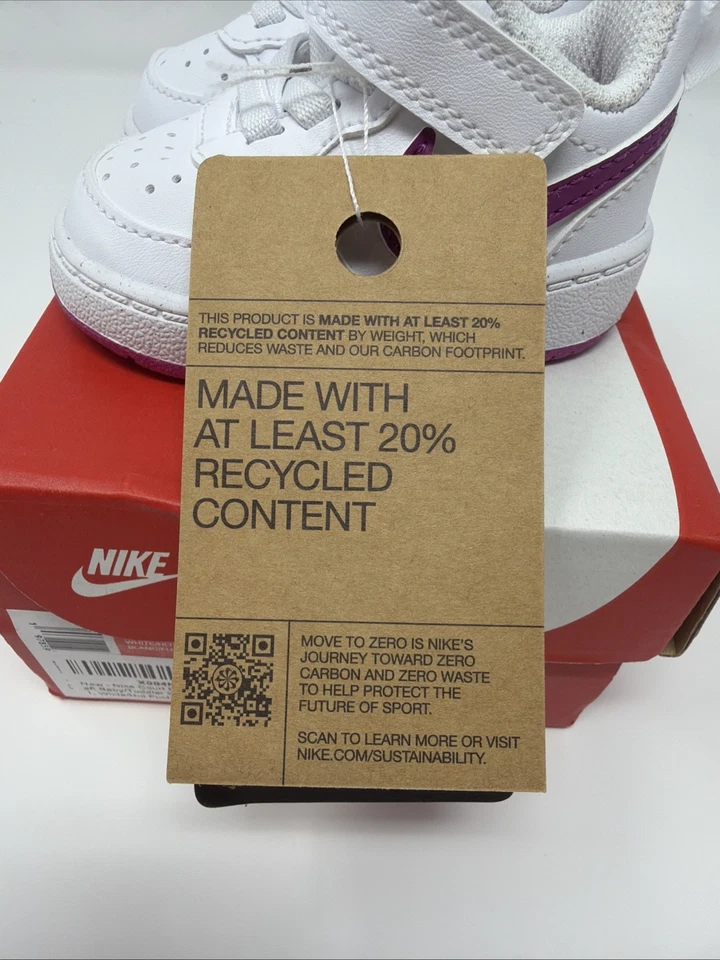 Nike Court Borough Low Recraft (TD) White/Fuchsia Toddler Girl's Sneaker Size 2c - Image 2 of 4