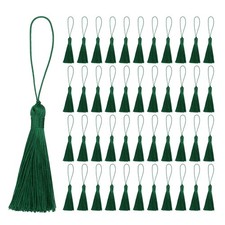 45Pcs Mini Silky Bookmark Tassels Handmade Soft Floss Craft Tassels Deep Green