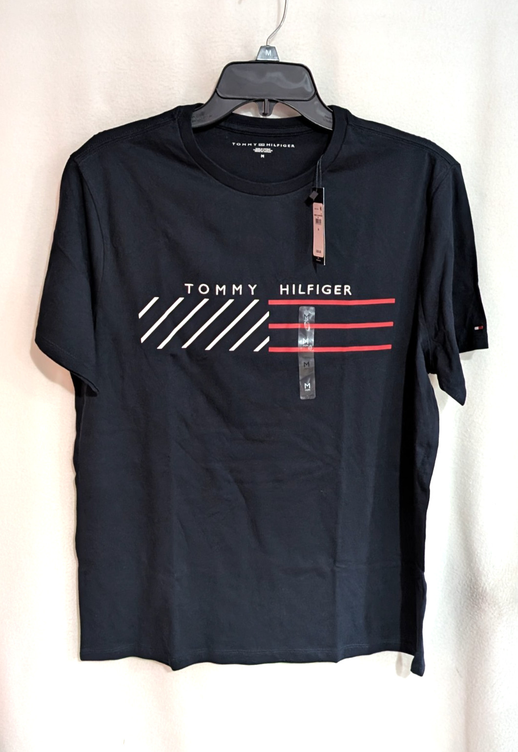 Tommy Hilfiger Men's Dark Blue Chest Stripes T Shirt (XM05124-400) Sizes M/L/XL