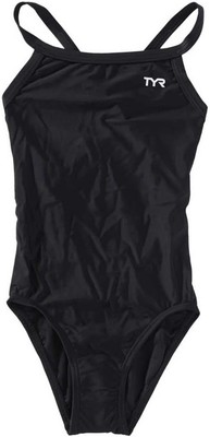 TYR Sport Girls' Solid Diamondback Swim Suit, Black (Size 20)