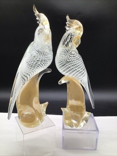 Set Of Mid Century Murano Style Glass Cockatiels 12.5” Figurines