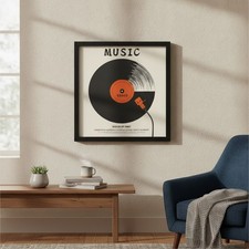 Vinyl Record Frame, 12.6x12.6" Black MDF Wood, Tempered Glass Cover, Wall Mo...