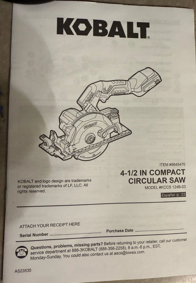 NEW Kobalt 24V 24Volt 4 1/2" Compact Brushless Circular Saw Tool Only - Image 3 of 4