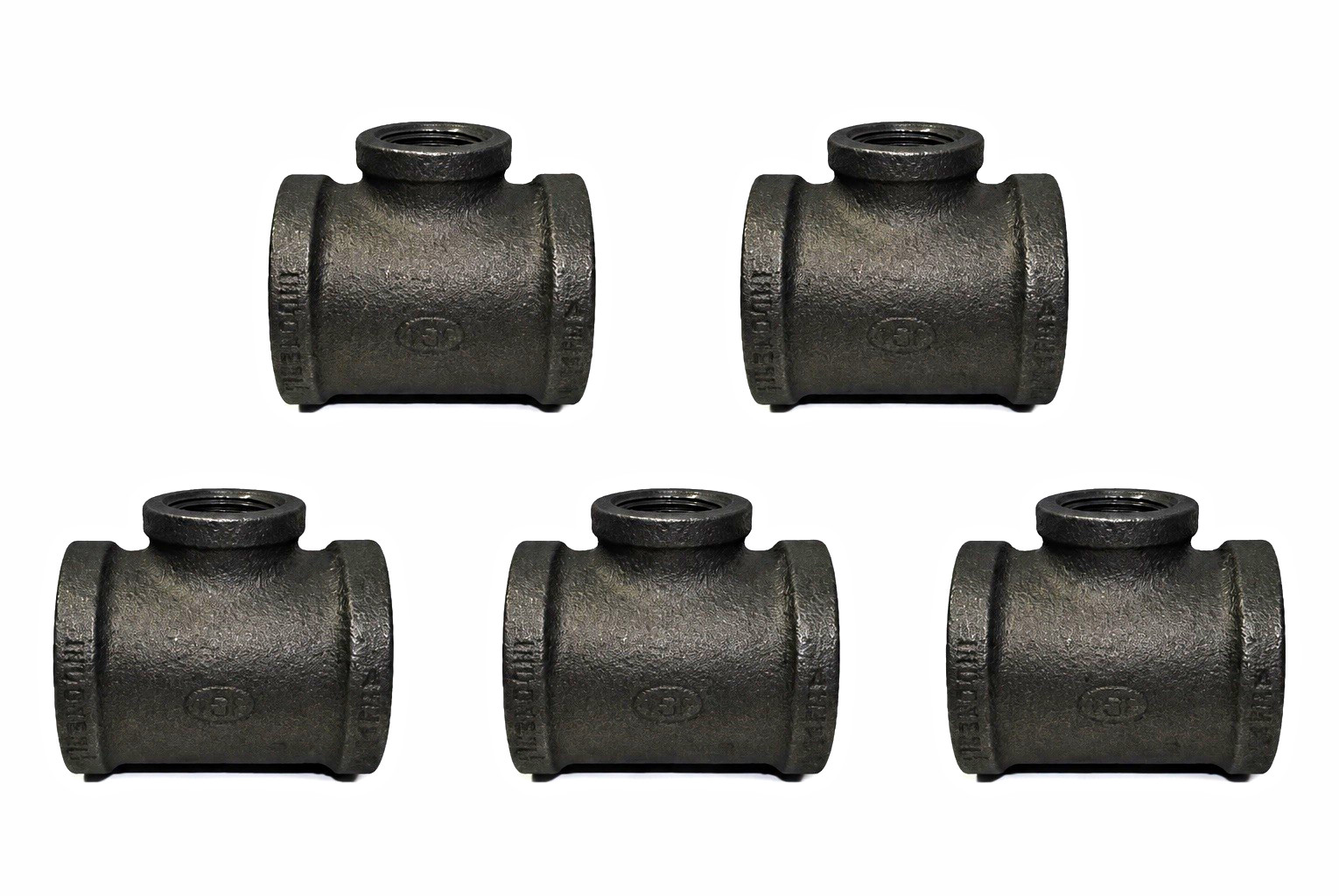 1” x 1” x 3/4” BLACK MALLEABLE IRON TEE fitting pipe npt - 5 Pack