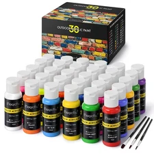 Outdoor Acrylic Paint, Set of 30 Colors/Tubes (60 ml, 2 oz.) with Storage Box...