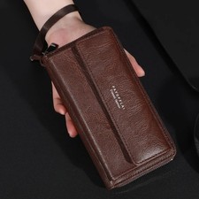 Men's Zipper Leather Wallet Long Handbag for Men Large Capacity Clutch Bag